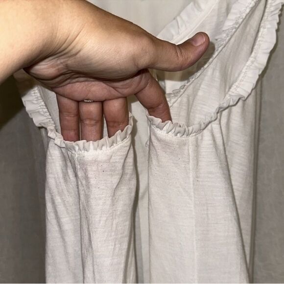 Meadow Rue x Anthro L White Cotton Blend Ruffled Neck Sleeveless Shell Tank - Picture 6 of 11